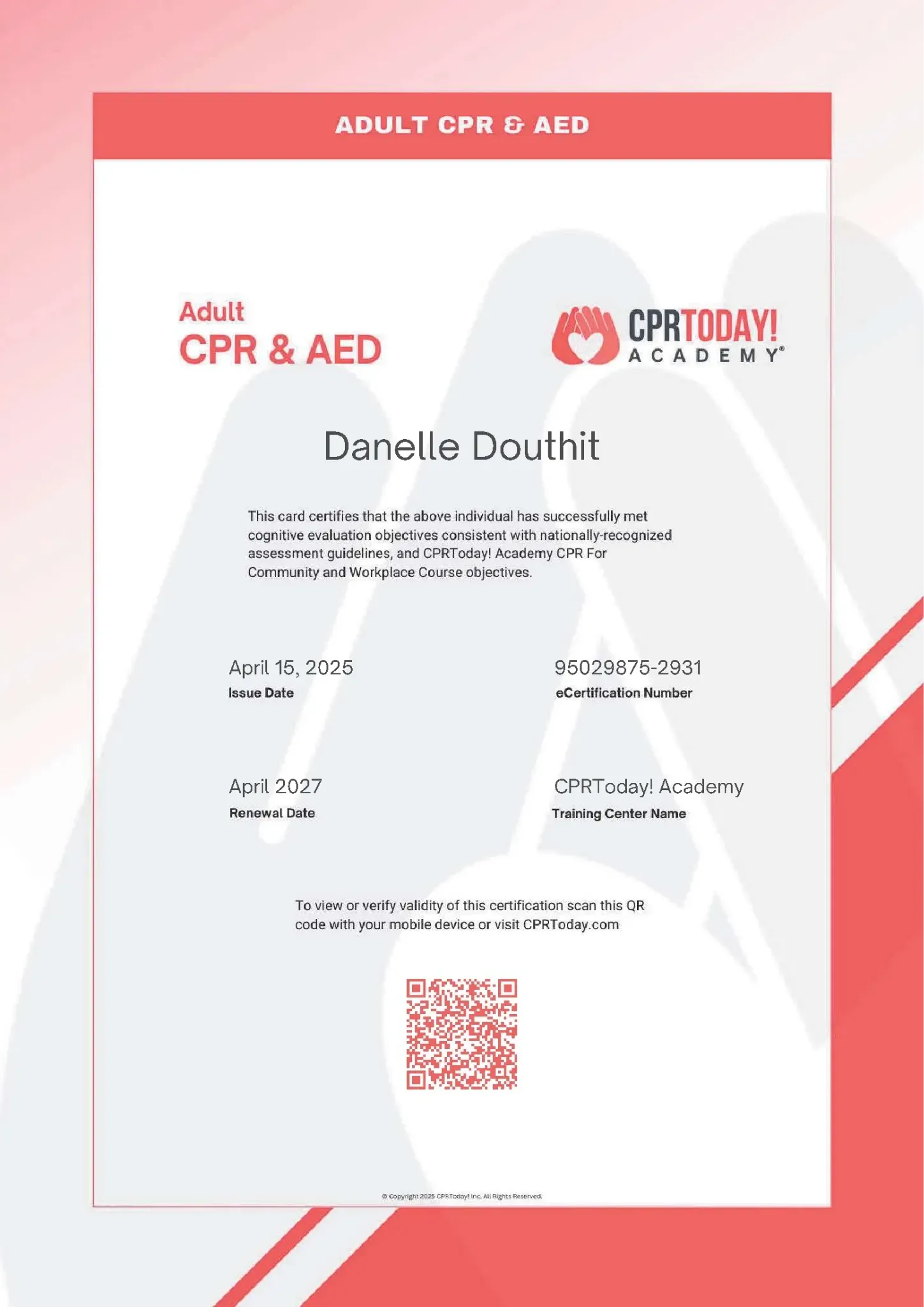 Adult, Child and Infant CPR Course Cover